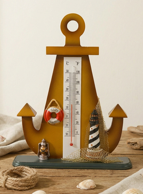 复古航海船锚造型桌面温度计摆件