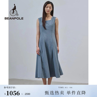 气质淑女风美拉蓝方领无袖 度假连衣裙 女士优雅时尚 BEANPOLE滨波