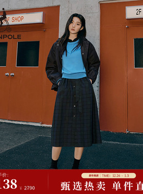 BEANPOLE滨波女士格纹职场优雅风简约收腰修身长袖气质中长连衣裙