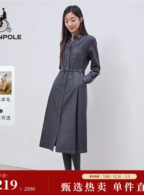 含绵羊毛 BEANPOLE滨波 女士时尚商务休闲素色内搭收腰衬衫连衣裙