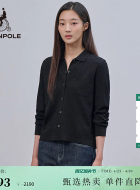 BEANPOLE滨波  女士商务休闲风基础黑色翻领时尚简约针织长袖衬衫