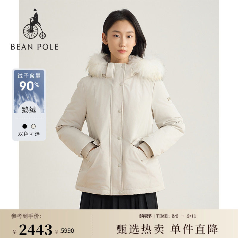 90%鹅绒BEANPOLE滨波 女士可拆卸毛领圣诞时尚优雅日常羽