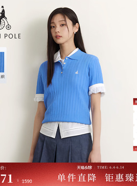 【新品】BEANPOLE滨波26夏季女慵懒风SOLSOL细麻花镂空针织polo衫