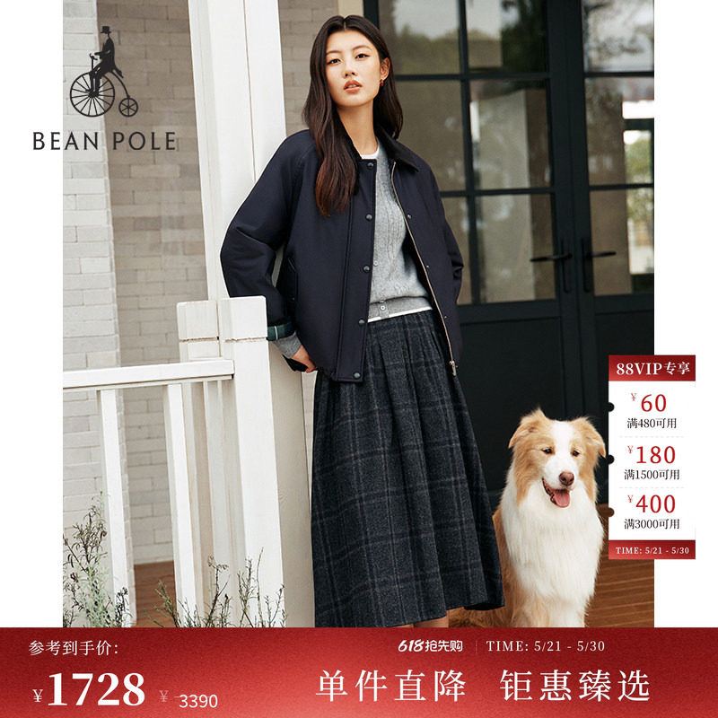 BEANPOLE滨波 女士学院风复古老钱风简约休闲狩猎型拼接棉服外套