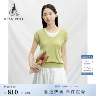 BEANPOLE滨波 针织T恤针织上衣 春夏女士浅绿色清新假两件套头无袖