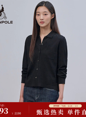 BEANPOLE滨波  女士商务休闲风基础黑色翻领时尚简约针织长袖衬衫