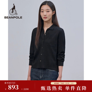 衬衫 简约针织长袖 女士商务休闲风基础黑色翻领时尚 BEANPOLE滨波