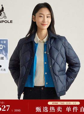 90%鹅绒BEANPOLE滨波女士优雅风短款高蓬松轻量小个子黑色羽绒服