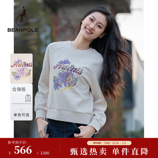 卫衣 长袖 BEANPOLE滨波 女士商务休闲青春活力米色圆领印花插肩袖