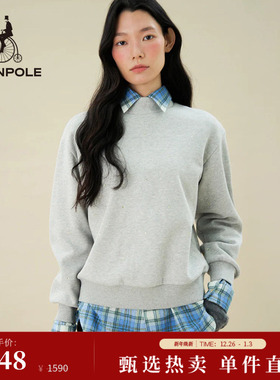 BEANPOLE滨波女士休闲灰色基础款易搭小立领时尚简约拉链长袖卫衣