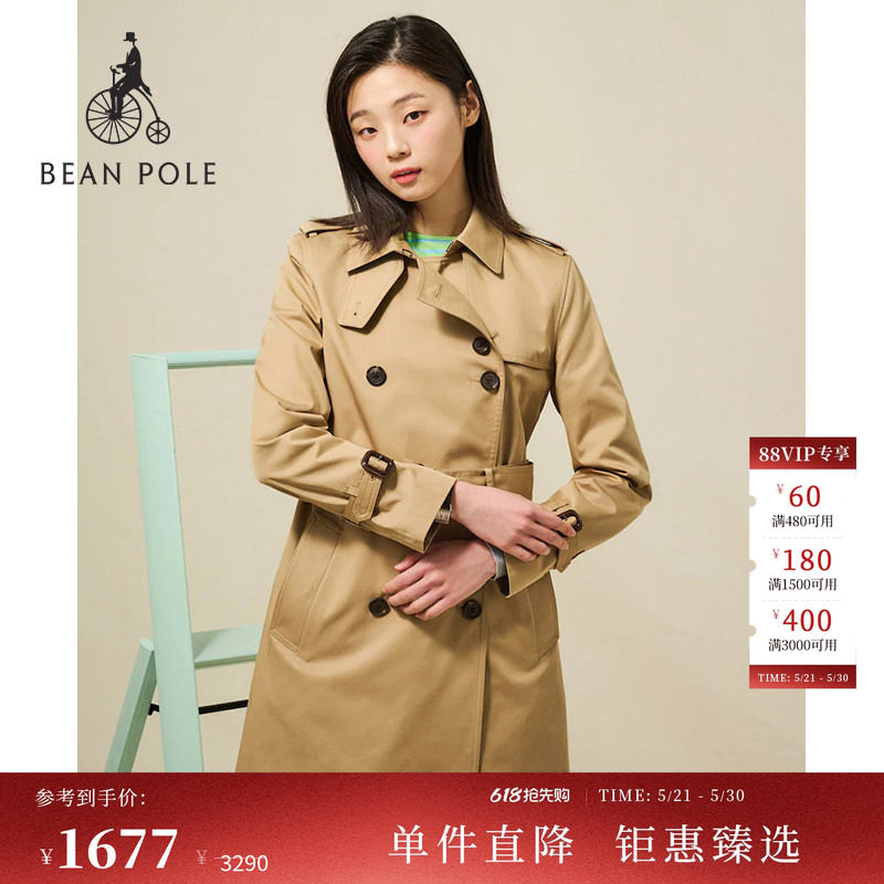 BEANPOLE滨波 春夏女士老钱风韩系通勤休闲双排扣中长款风衣外套