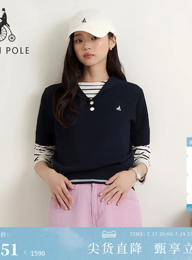 【新品】BEANPOLE滨波2026秋季女士休闲通勤日常海军领短袖针织衫
