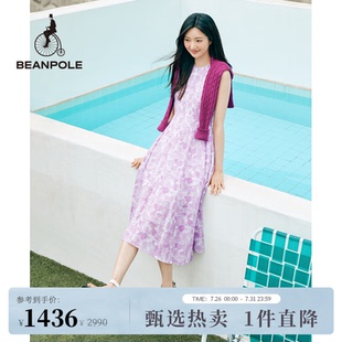 BEANPOLE滨波 连衣裙长裙 春夏新款 女夏日度假海边大摆裙紫花无袖