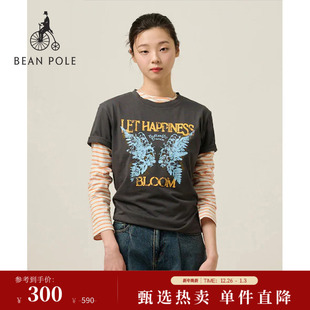 新品 圆领纯棉短袖 BEANPOLE滨波 女士基础时尚 印花T恤 2025夏季