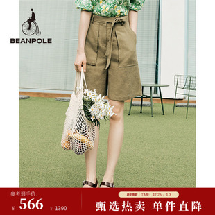 淡人优雅气质短裤 BEANPOLE滨波 女士职场简约风户外腰带设计工装