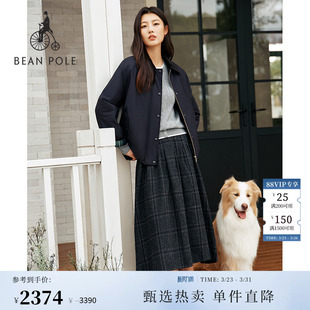 BEANPOLE滨波春秋女士学院复古老钱风简约休闲狩猎型拼接棉服外套