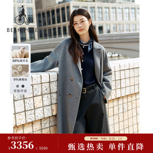 大衣 含绵羊毛BEANPOLE滨波秋冬女老钱风高智感双排扣长款 新品