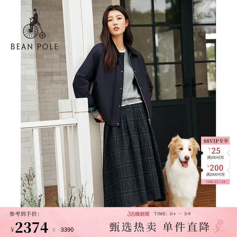 BEANPOLE滨波秋冬女士学院复古老钱风简约休闲狩猎型拼接棉服外套
