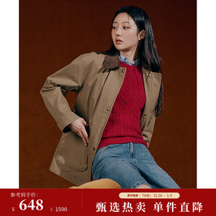 针织衫 女圆领甜美风美拉蓝红色毛衣短袖 BEANPOLE滨波 100%绵羊毛