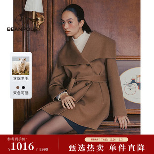 职场优雅中长款 女士静奢风时尚 大翻领大衣 BEANPOLE滨波 含绵羊毛
