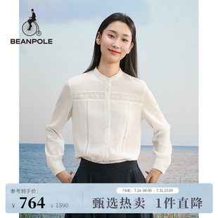 上衣 BEANPOLE滨波 春季 新款 女士纯色设计感甜美花边圆领打底衬衫