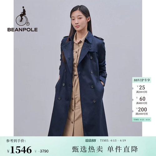 滨波双排扣简约长款风衣