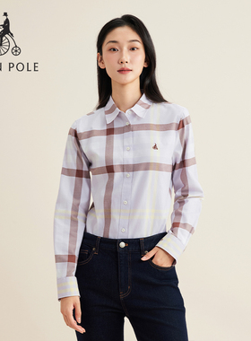 【20周年庆系列】BEANPOLE滨波春季女士纯棉简约休闲长袖格纹衬衫