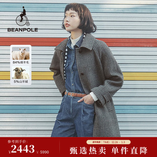 职场风商务休闲格纹先染长款 女士时尚 大衣 BEANPOLE滨波 含山羊绒