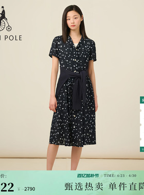 BEANPOLE 滨波 夏季女清新感茶歇风法式度假碎花衬衫领短袖连衣裙