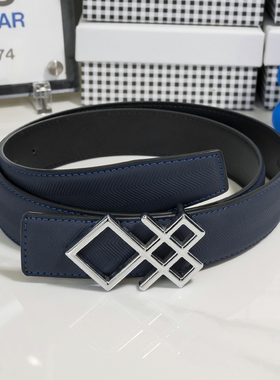 新款男款蓝色皮带大G字头男装压花真皮腰带韩版百搭双G扣青年裤带