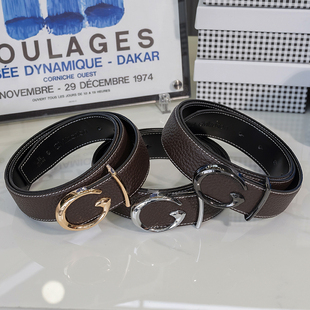 大G男士咖色皮带双G字头字母扣男装咖啡真皮腰带韩版青年简约裤带