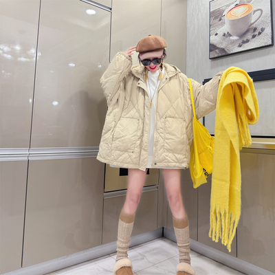 韩版大码连帽羽绒服拉链外套女