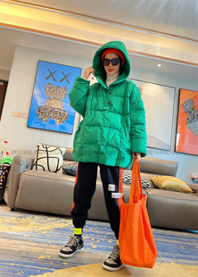 韩版休闲中长款连帽套头羽绒服女冬季加厚宽松显瘦百搭bf风外套潮