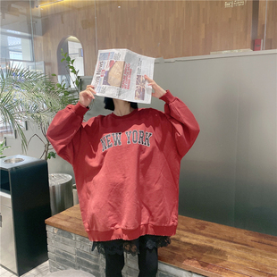 JL SUNFLOWER韩国秋冬季新款大码套头卫衣女宽松加厚黑色外套女bf