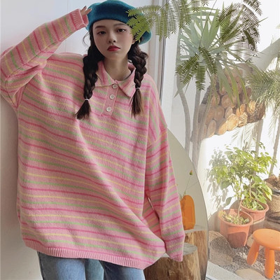 polo领针织衫外套秋冬季条纹毛衣