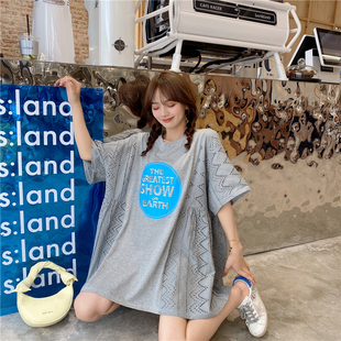 JL SUNFLOWER夏季韩范重工亮片镂空蕾丝拼接宽松纯棉短袖t恤女ins