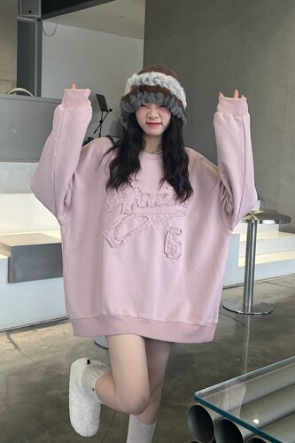 加薄绒宽松纯棉休闲贴布卫衣