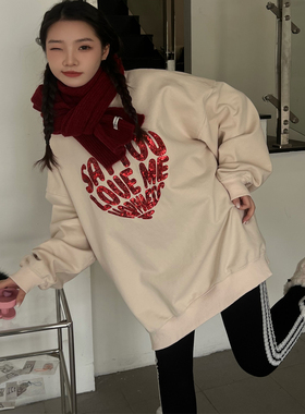 JL SUNFLOWER大码亮片字母爱心卫衣女春秋款韩版宽松bf慵懒风外套