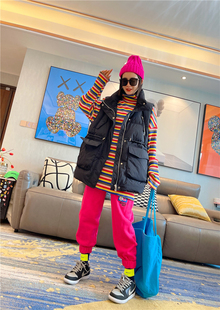 TY家冬季立领抽绳收腰羽绒服女马甲外穿宽松休闲加厚坎肩拉链外套