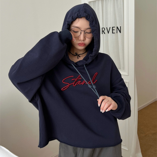 JL SUNFLOWER女士毛圈棉秋冬运动衫宽松短款连帽爆款卫衣长袖女装