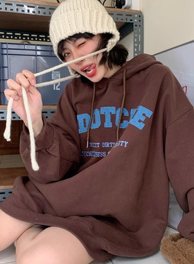 JL SUNFLOWER重工刺绣宽松套头加绒加厚卫衣女秋冬季大码连帽外套