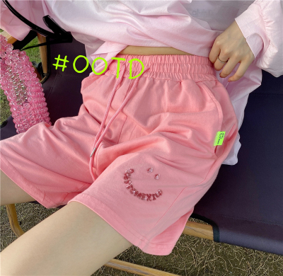 JL SUNFLOWER欧货重工亮片笑脸松紧腰宽松显瘦休闲短裤女夏季韩版