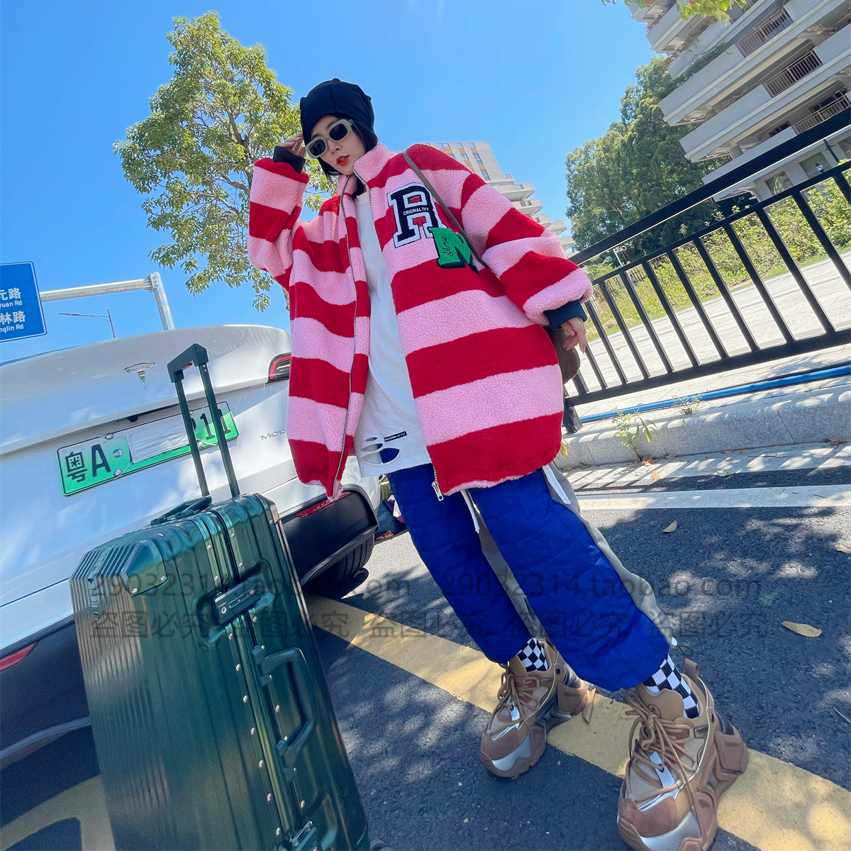 加绒加厚羊羔绒中长款冬季卫衣女