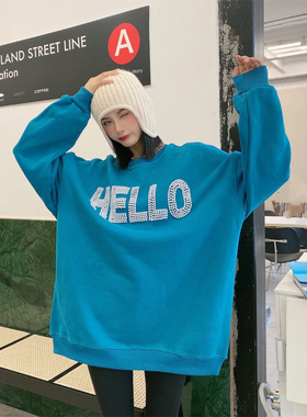 JL SUNFLOWER欧洲站圆领套头字母卫衣女装冬季中长款重工钉珠外套