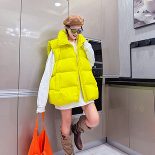 秋冬大码多巴胺中长款羽绒马甲女生无袖保暖外搭坎肩洋气外穿背心