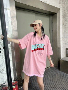 JL SUNFLOWER字母短袖t恤女夏季新款宽松显瘦设计感流苏亮片上衣