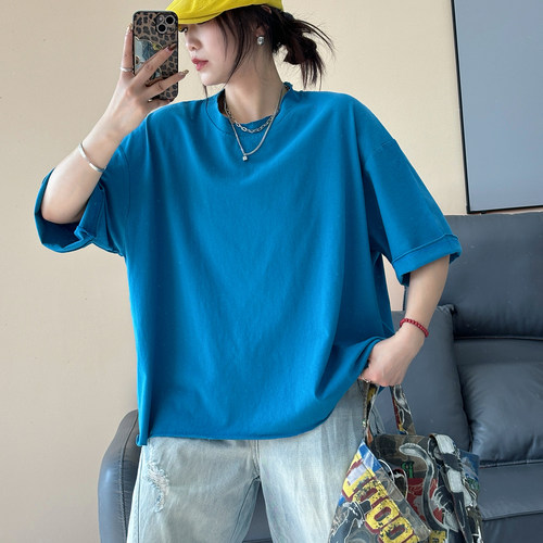 夏季纯棉宽松短款T恤女BF风上衣