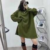 欧洲站磨破边圆领ins卫衣女T2024秋冬新款 宽松显瘦小个子长款 上衣