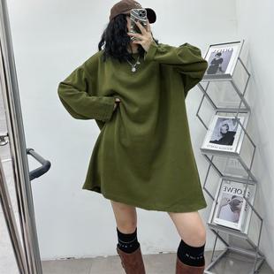 欧洲站磨破边圆领ins卫衣女T2024秋冬新款宽松显瘦小个子长款上衣