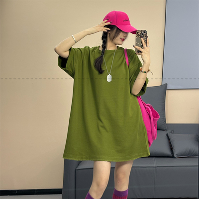 休闲复古简约破边圆领短袖T恤女